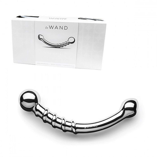 Серебристый изогнутый фаллоимитатор со спиралью Le Wand Bow LW-022 (17,8 см)