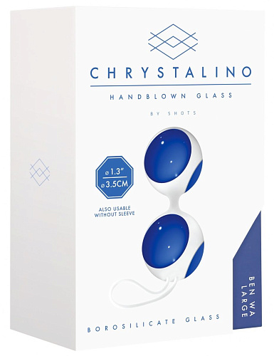 Сине-белые стеклянные вагинальные шарики в белой оболочке Shots Media BV Ben Wa Large CHR024BLU