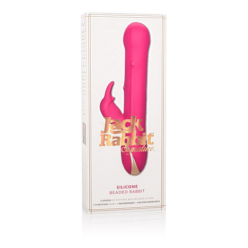 Ярко-розовый вибратор California Exotic Novelties Jack Rabbit Signature Silicone Beaded Rabbit SE-0609-30-3 (23 см)