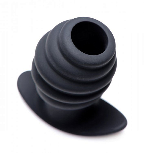 Средняя чёрная анальная пробка XR Brands Hive Ass Tunnel Silicone Ribbed Hollow Anal Plug Medium AF982-Medium (8,13 см)