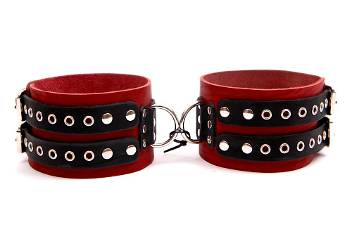Красные кожаные оковы с чёрными ремнями Подиум Р25А