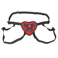 Чёрные трусики с красным сердечком для страпона Lux Fetish LF1361-RED