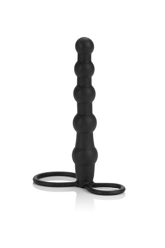 Насадка на пенис для двойного проникновения чёрного цвета California Exotic Novelties Silicone Beaded Double Rider SE-0415-15-3 (14 см)