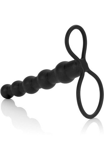Насадка на пенис для двойного проникновения чёрного цвета California Exotic Novelties Silicone Beaded Double Rider SE-0415-15-3 (14 см)