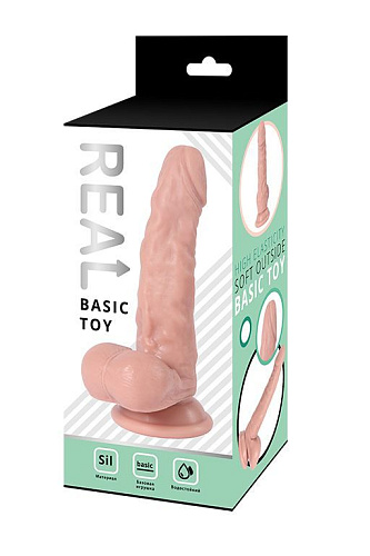 Телесный реалистичный фаллоимитатор с мошонкой на присоске Real RS10034 (17,5 см)