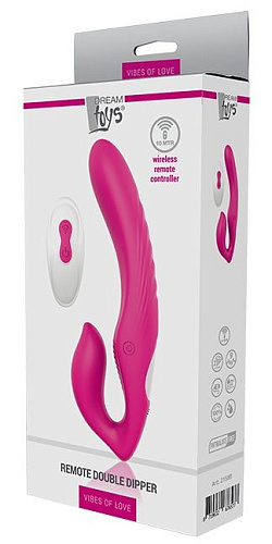 Ярко-розовый безремневой страпон Dream Toys REMOTE DOUBLE DIPPER 21589 (22 см)
