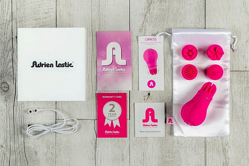 Розовый клиторальный стимулятор с 5 заменяемыми насадками Adrien Lastic Caress 11091