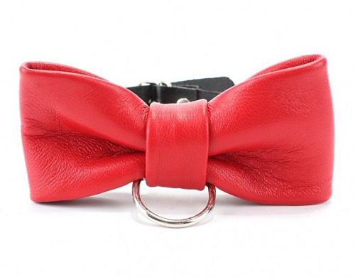 Эффектный чёрный ошейник с красной бабочкой БДСМ арсенал 55039