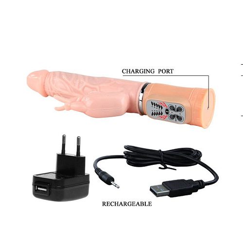 Телесный вибростимулятор с клиторальным отростком, ротацией и подогревом Baile BW-062003-1002S (26 см)