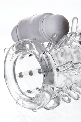 Прозрачная насадка на пенис с вибропулей и шипами A-toys TOYFA A-Toys 768014 (13,4 см)