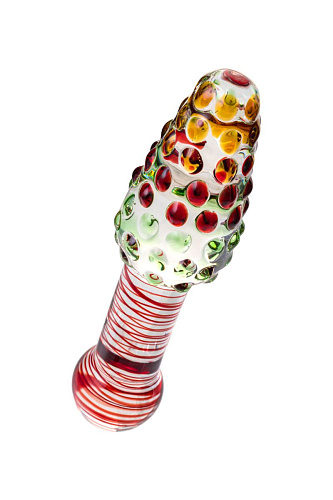Двусторонний разноцветный стеклянный фаллос с головкой-конусом Sexus 912018