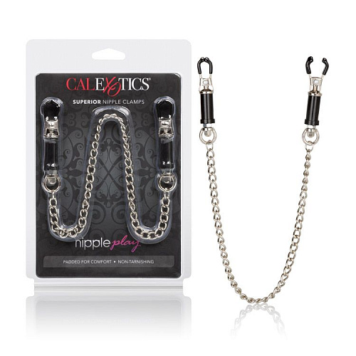 Серебристые с чёрным зажимы на соски California Exotic Novelties Nipple Play Superior Nipple Clamps SE-2593-20-2