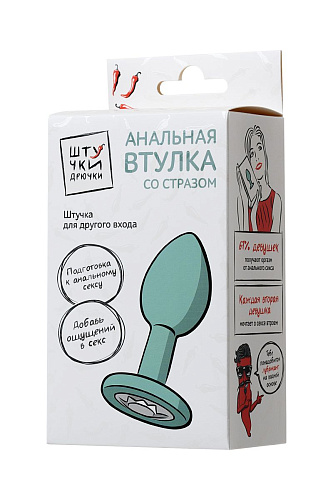 Мятная анальная пробка с прозрачным кристаллом Штучки-дрючки 690111 (7,3 см)