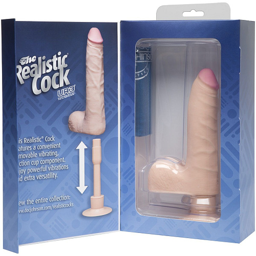 Телесный вибромассажёр Doc Johnson The Realistic Cock ULTRASKYN Vibrating 7” Slim 1160-20-BX (22,1 см)