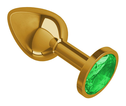 Золотистая анальная втулка с зелёным кристаллом Сумерки богов 510-03 green-DD (7 см)