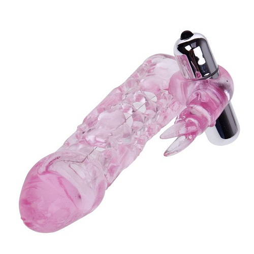 Насадка на фаллос розового цвета с вибрирующим стимулятором Baile BI-026201 (17 см)