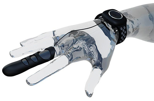 Уникальный чёрный вибропалец с пультом управления-браслетом Adrien Lastic Touche 40709 (размер L)