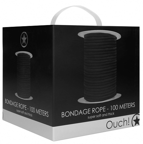 Чёрная верёвка для связывания Shots Media BV Bondage Rope OU443BLK (100 м)