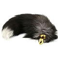 Золотистая алюминиевая анальная пробка с чёрно-белым хвостом из натурального меха Kanikule KL-AL001SRG6