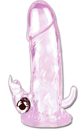 Розовая вибронасадка со стимуляцией клитора и ануса Baile BI-026204-0101 (12,5 см)