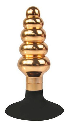 Золотисто-чёрная анальная пробка-ёлочка с круглым ограничителем Bior toys IL-28013-GLD (10 см)