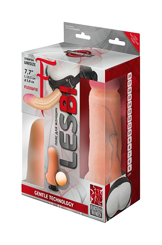 Телесный страпон с вагинальной пробкой LOVETOY (А-Полимер) Harness LESBI 838803