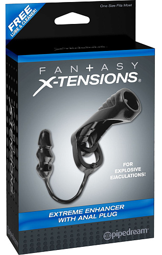 Чёрная насадка с анальной втулкой Pipedream Extreme Enhancer with Anal Plug PD4140-23