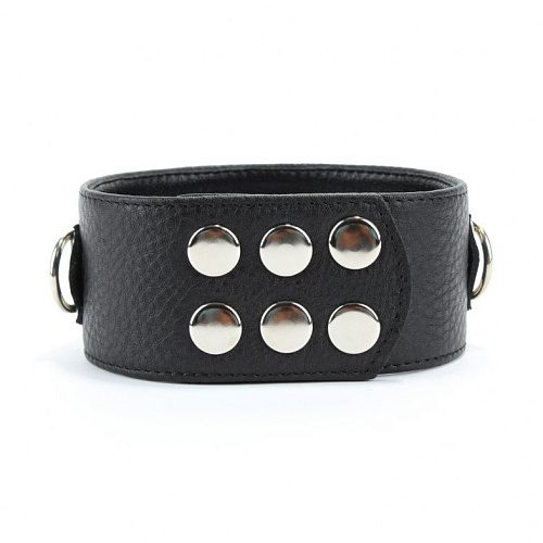 Чёрный кожаный ошейник с кольцами и клёпками БДСМ арсенал 55019