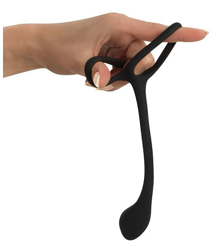 Чёрное эрекционное кольцо с утяжкой на мошонку и анальным плаг Orion Black Velvets 05329750000