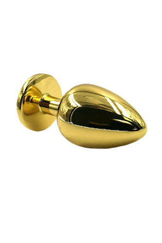 Золотистая алюминиевая анальная пробка с прозрачным кристаллом Kanikule KL-AL006SG (6 см)