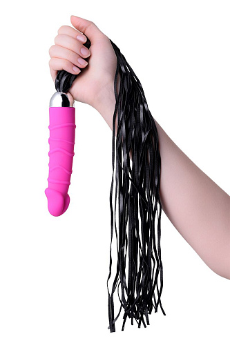 Розовый вибратор с чёрной полиуретановой плёткой ToyFa 901407-9 (16 см)