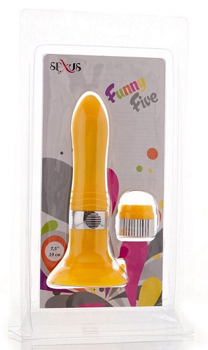 Жёлтый водонепроницаемый вибратор на присоске со сменной панелью управления Sexus Funny Five 931009-8 (19 см)