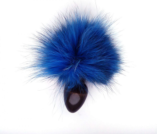 Чёрная анальная пробка с синим заячьим хвостом Wild Lust HT40black/skyblue