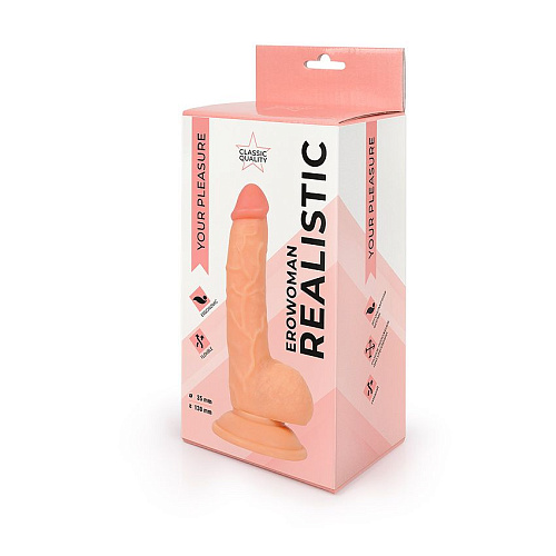 Телесный реалистичный фаллоимитатор на присоске Bior toys Erowoman ER-30056