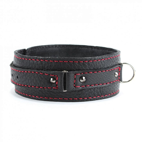 Чёрный ошейник из натуральной кожи с шипами БДСМ арсенал 55048ars