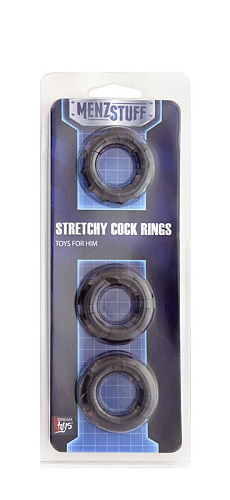 Набор из 3 чёрных эрекционных колец Dream Toys MENZSTUFF STRETCHY COCK RINGS 20834
