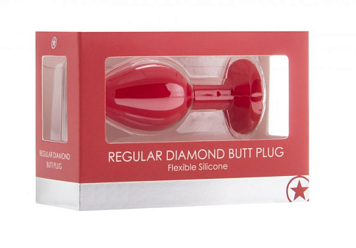 Красная анальная пробка с прозрачным кристаллом Shots Media BV OUCH! Regular Diamond Butt Plug OU181RED (7,3 см)