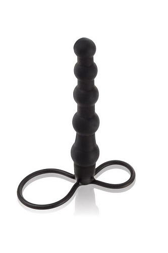 Насадка на пенис для двойного проникновения чёрного цвета California Exotic Novelties Silicone Beaded Double Rider SE-0415-15-3 (14 см)