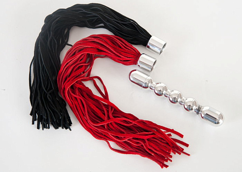 Металлическая анальная цепочка с двумя сменными плетками, чёрной и красной ToyFa 712017