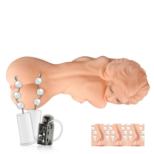 Реалистичный торс девушки в телесном цвете с тремя отверстиями и вибрацией KOKOS «Hera 1» M01-003-04V