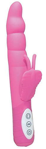 Розовый вибратор со стимулятором «бабочка» Orion 0571580 (24 см)