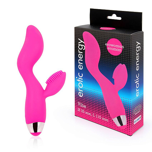 Розовый изогнутый вибромассажёр с клиторальным стимулятором с шипиками Bior toys EE-10260-16