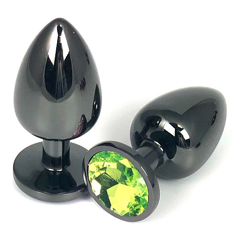Чёрная металлическая анальная пробка с лаймовым стразом Vandersex 400-VG1M (7,5 см)