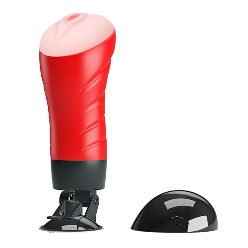 Красно-чёрный мастурбатор-вагина с вибрацией и присоской Baile Delia BM-00900T46Z