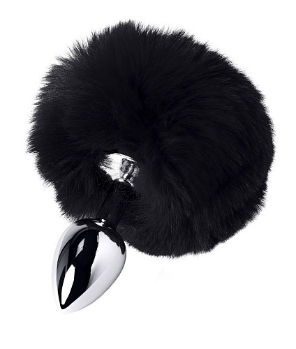 Серебристая анальная втулка с чёрным хвостиком ToyFa Metal 712025-5