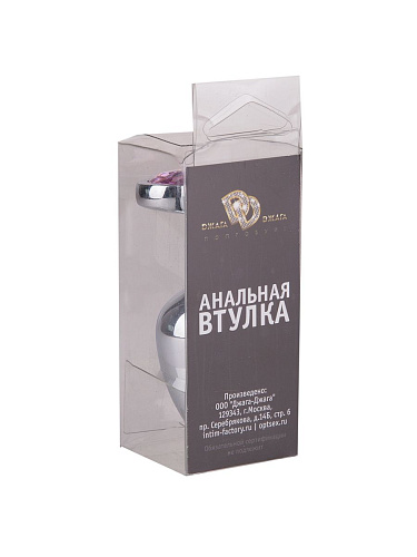 Серебристая анальная втулка с розовым кристаллом-сердцем Сумерки богов 514-06 pink-DD (7 см)