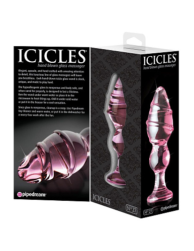 Розовый стеклянный анальный стимулятор Pipedream ICICLES №27 PD2927-00 (14 см)