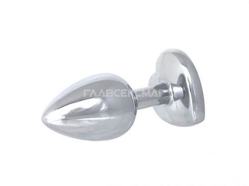 Серебристая анальная пробка с сиреневым кристаллом-сердцем Главсексмаг GSM101019s (7 см)