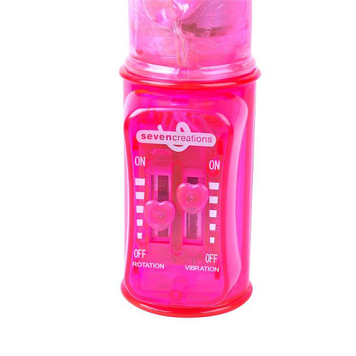 Розовый вибратор с вращающимися шариками и двумя отростками-зайцами Seven Creations 2K753CPR BCD GP (25 см)