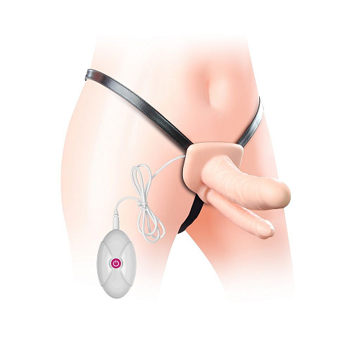 Телесный полый вибрострапон с двумя отростками Lovetoy LV3004 (17,8 см)